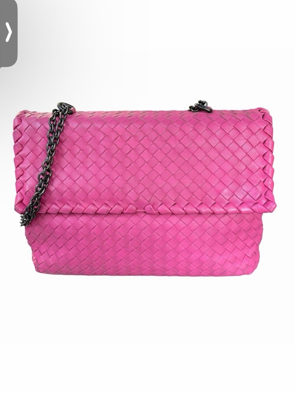 Bottega Veneta Fuchsia Pink Intrecciato Flap Shoulder Bag Gunmetal Chain w/COA